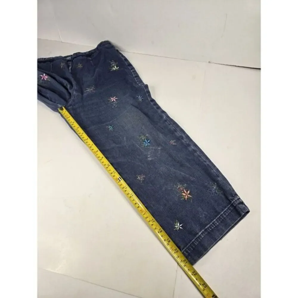 Vtg Cascade Blues Elastic Waist‎ Capri Pants Denim Women's Jeans Size S Floral